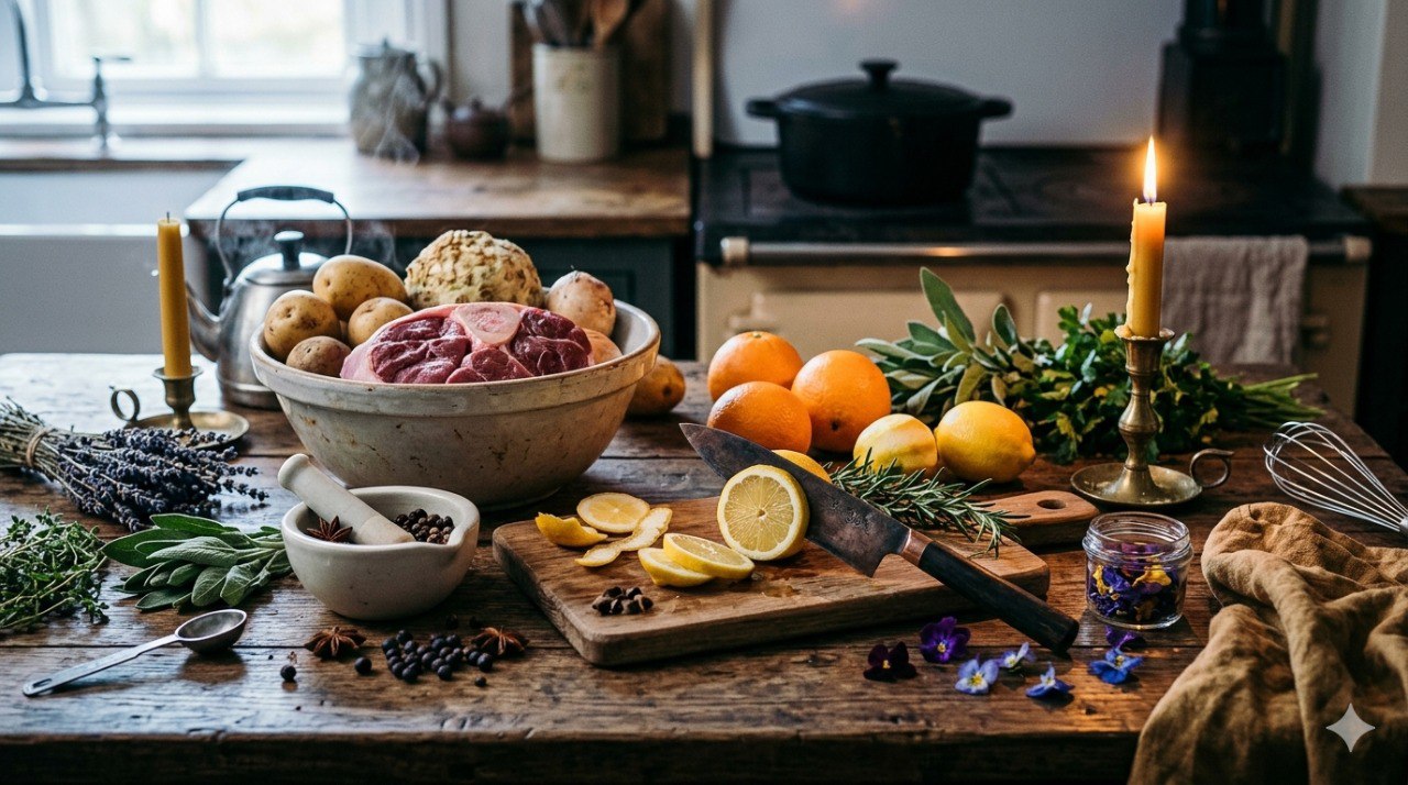 Baked Chickpeas with Root Vegetables and Cooling Greens — A Cosmic Balance on the First Quarter Moon